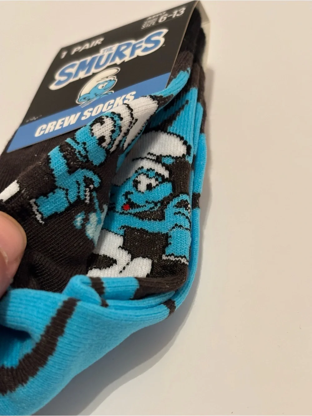 The Smurfs Adult Size 6-13 Graphic Crew Socks / 1 Pack / Blue Novelty